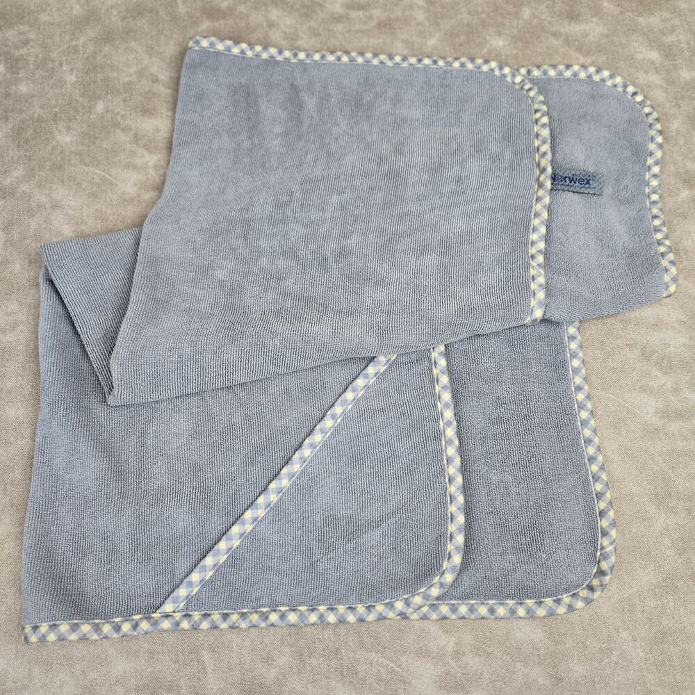 Norwex Microfiber Hooded Baby Bath Towel Gray with Gingham Trim BacLock (B)